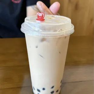 Milk Tea w/boba - YUMMY!! Soft boba, lightly sweetened, strong tea flavor :)