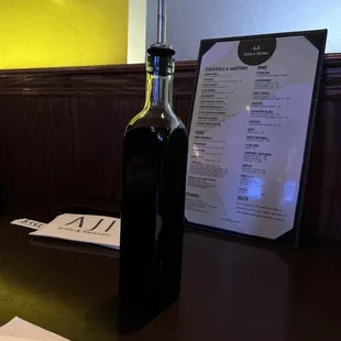 Drink menu and soy sauce