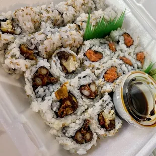 Spicy Tuna Roll (has crunchy flakes)!! And Soft Shell Crab Roll - so much flavor yum!