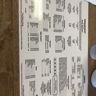 the menu for the restaurant
