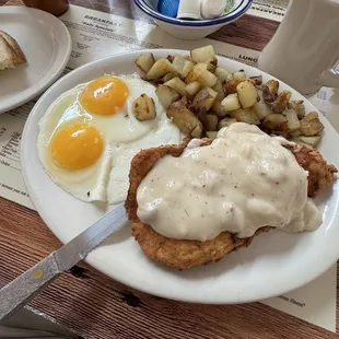 Chicken Fried Chicken, comes with eggs, home fries, and toast.  (Other combinations available, this is just what I chose).