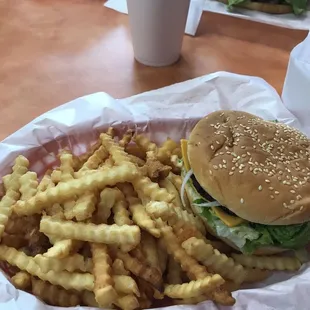 Tasty burger and fries