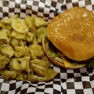 Double Cheeseburger and Fried Pickles