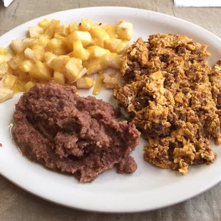 Chorizo and egg plate with cheese on the potatoes.....