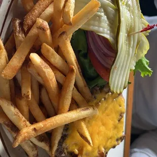 Bacon Cheese Burger and Fries