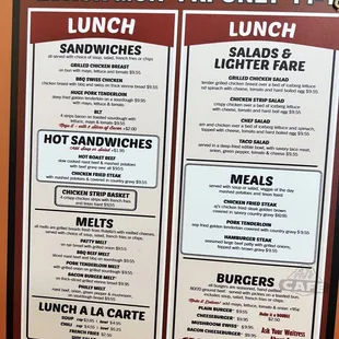 Lunch menu