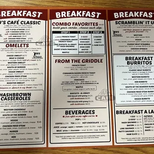 the breakfast menu