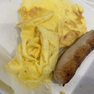 Scrambled eggs and sausage