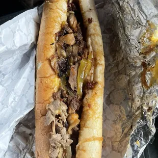 Aj's way cheesesteak no jalapeños as banana peppers