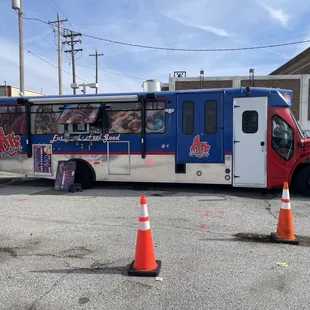 a food truck parked in a parking lot