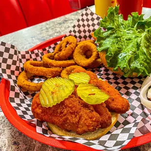 Chick-a-boom. Buffalo sauce tossed strip sammich.
