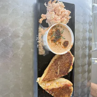 Lobster grilled cheese with lobster and lobster bisque