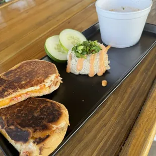 Lobster grilled cheese! With lobster bisque and fish spread! Supper yummy