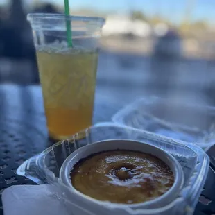 Crème brûlée and iced tea