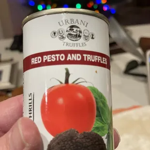 a can of red pesto and truffle