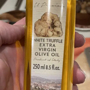 a bottle of white truffle extra virgin oil