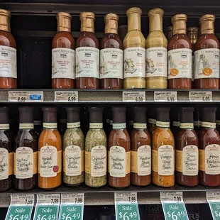 a shelf of sauces