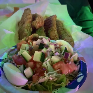 Side salad and chicken tenders