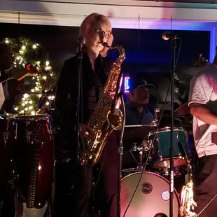 a band playing on stage