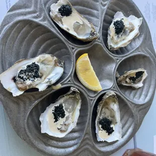 Oysters and caviar.