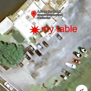 My table with view of the parking lot.