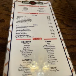 Drink menu