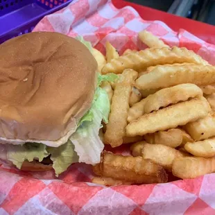 Best Burger around town with Fries or homemade curly Q's