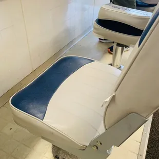 a white and blue chair