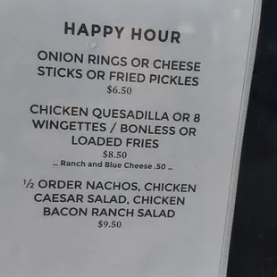 Happy hour info