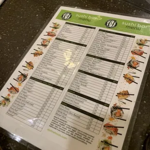 menu, sushi and sashimi