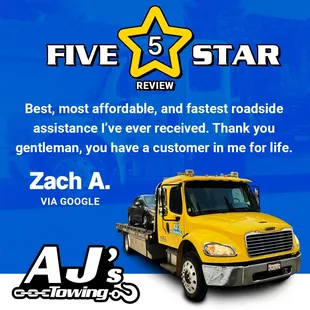 Another happy customer! Thank you for trusting us with your towing needs.