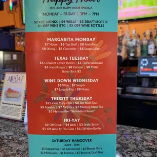 Happy hour menu