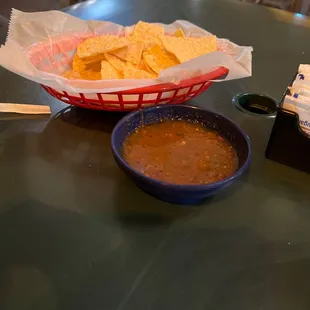 Delicious chips and salsa on the patio