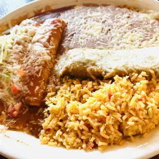 Tamale and enchiladas combo