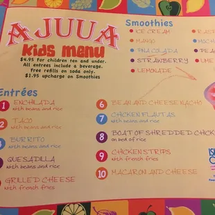Kid's menu