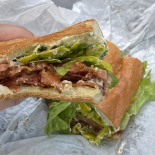BLT with extra bacon &amp; pepperoncini on a sweet roll