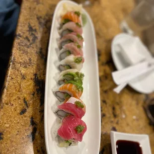 a plate of sushi on a table