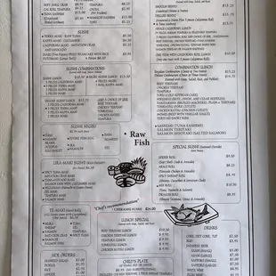 Menu as of April 2022