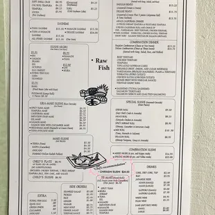 sushi and sashimi, menu