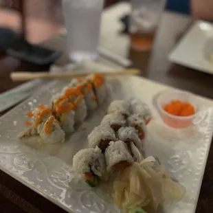 Spider roll and spicy tuna roll