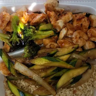 Teriyaki Chicken &amp; Shrimp with mixed veggies