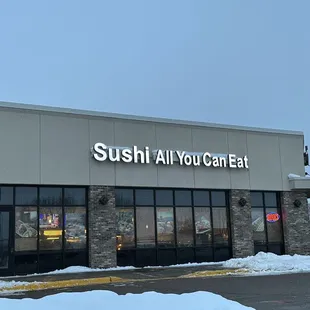 the outside of a sushi all you can eat restaurant