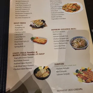 the menu for the restaurant