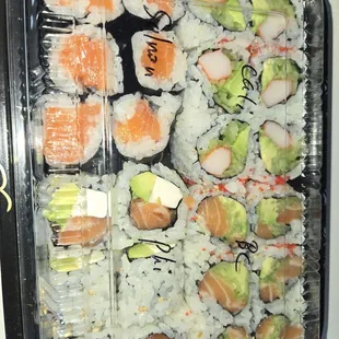 California, BC, Salmon, and Philadelphia rolls