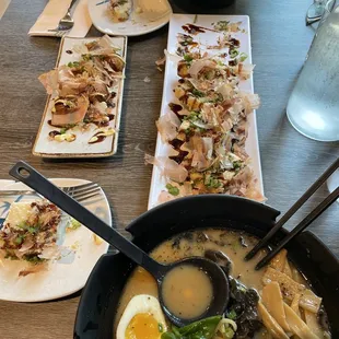 Garlic Miso Ramen, Spicy Ramen, Takoyaki (8 pcs), Agedashi Tofu