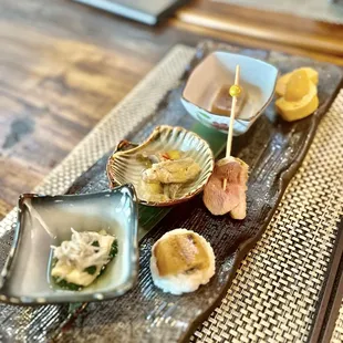 Yuba, Baby ayu (Japanese river fish), Snapper jelly, tamago uni, Duck , Eel