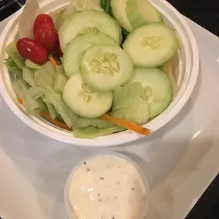 Huge salad - enough for two. Sadly, ranch instead of ginger dressing.