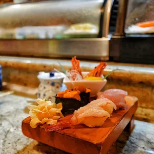 Nigiri toro, Uni, sweet shrimp