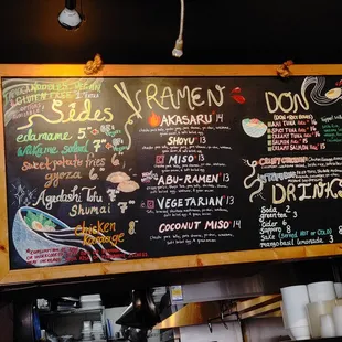 a menu on a blackboard