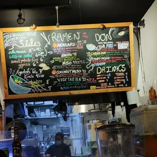 a menu on a blackboard
